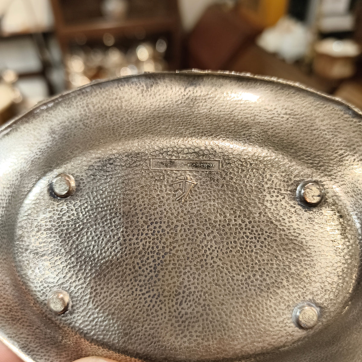 Vintage Silver-Plated Footed Trinket Dish with Embossed Floral Border and Center Crest