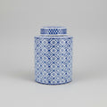 Vintage Blue & White Cylindrical Ceramic Ginger Jar