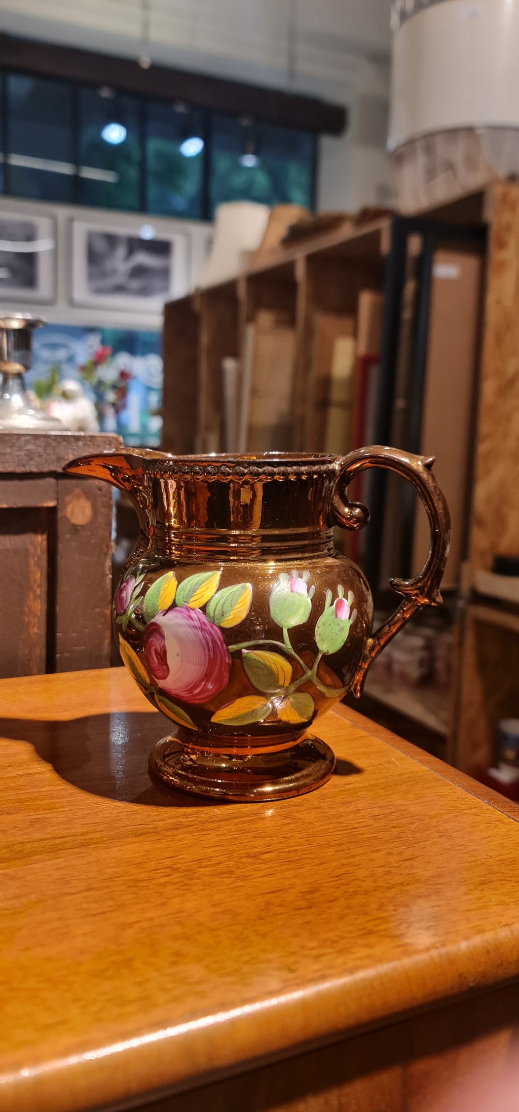Antique Staffordshire Copper Lustreware handpainted pitcher/jug.