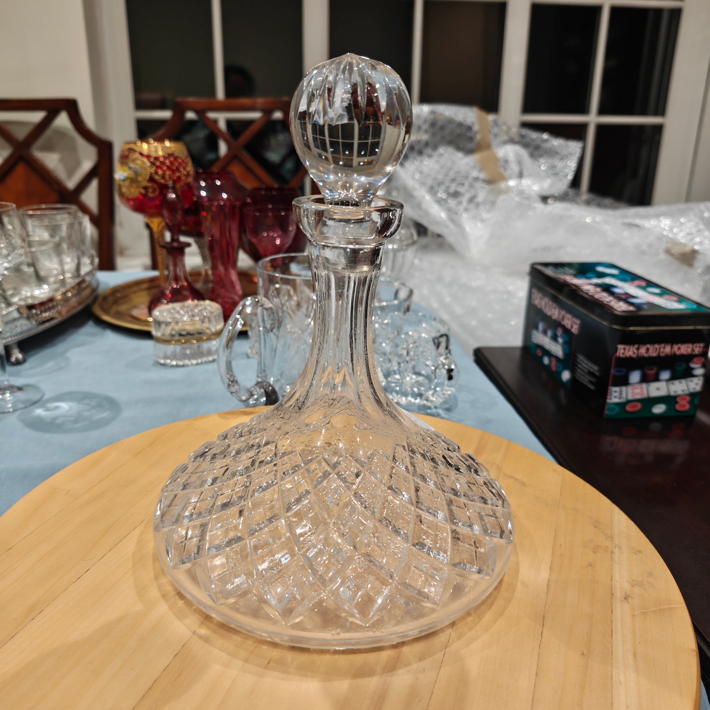 Vintage pressed glass decanter ship design
