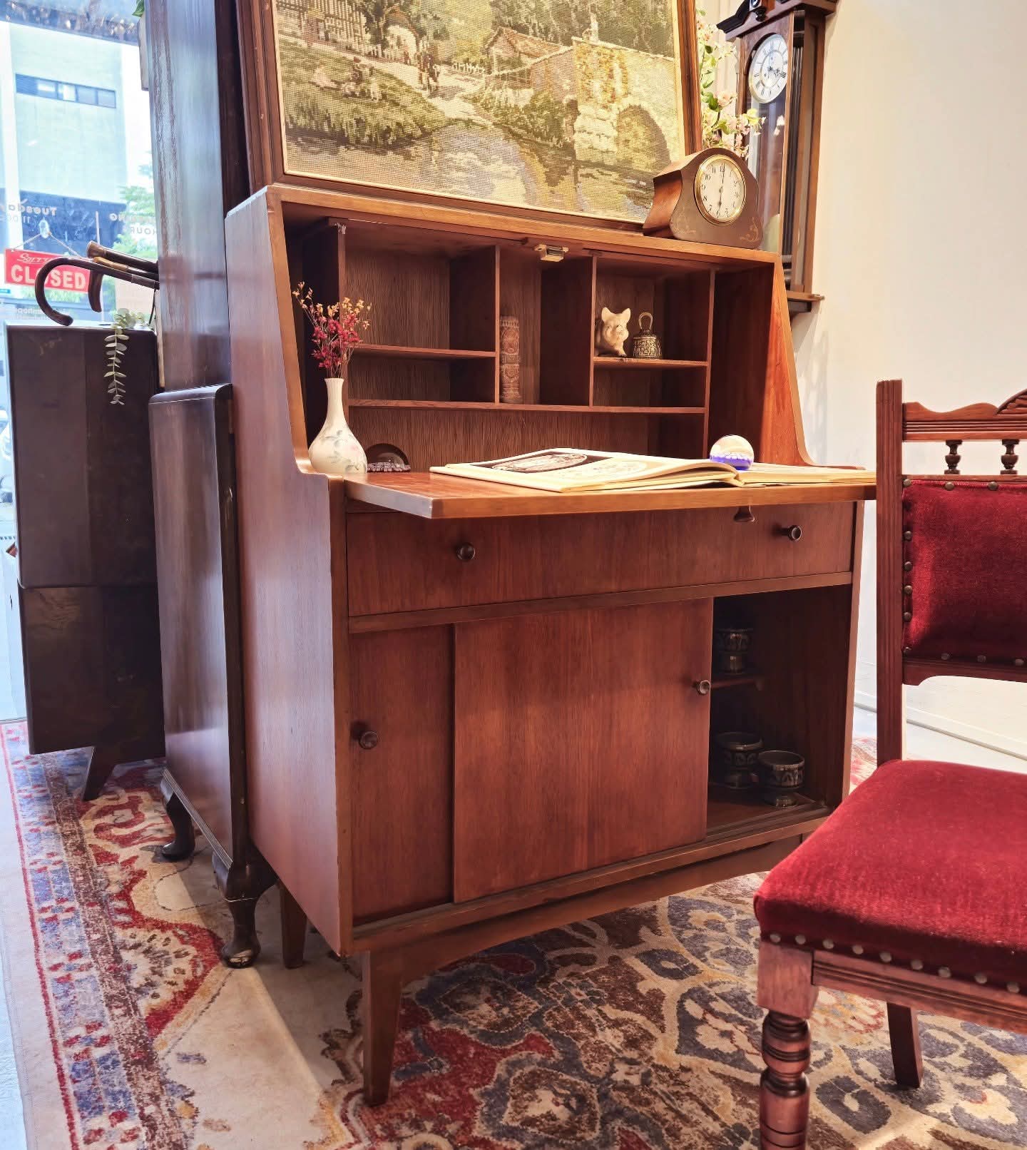 Mid-century amber teak secretary