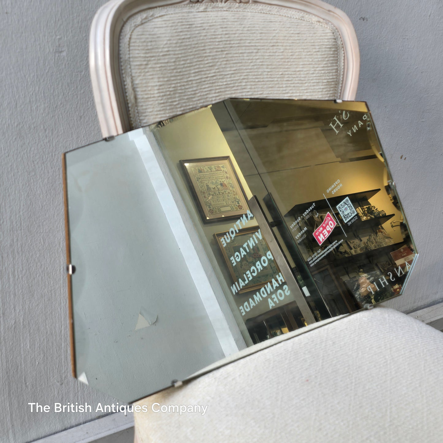 Elegant Art Deco / Mid-Century Frameless Horizontal Wall Mirror