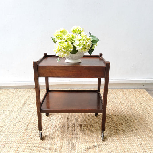 Antique oak barcart / drink trolley with castor wheel