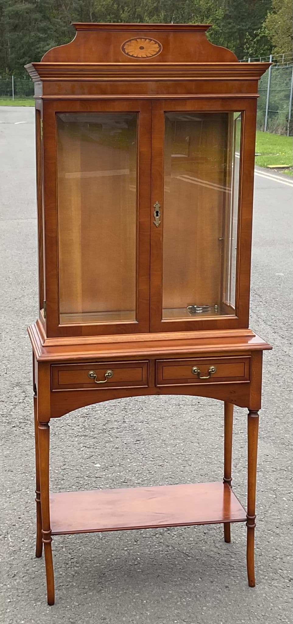 New Arrival-Yew Wood Display Cabinet on Stand by Bradley | Glazed China Cabinet