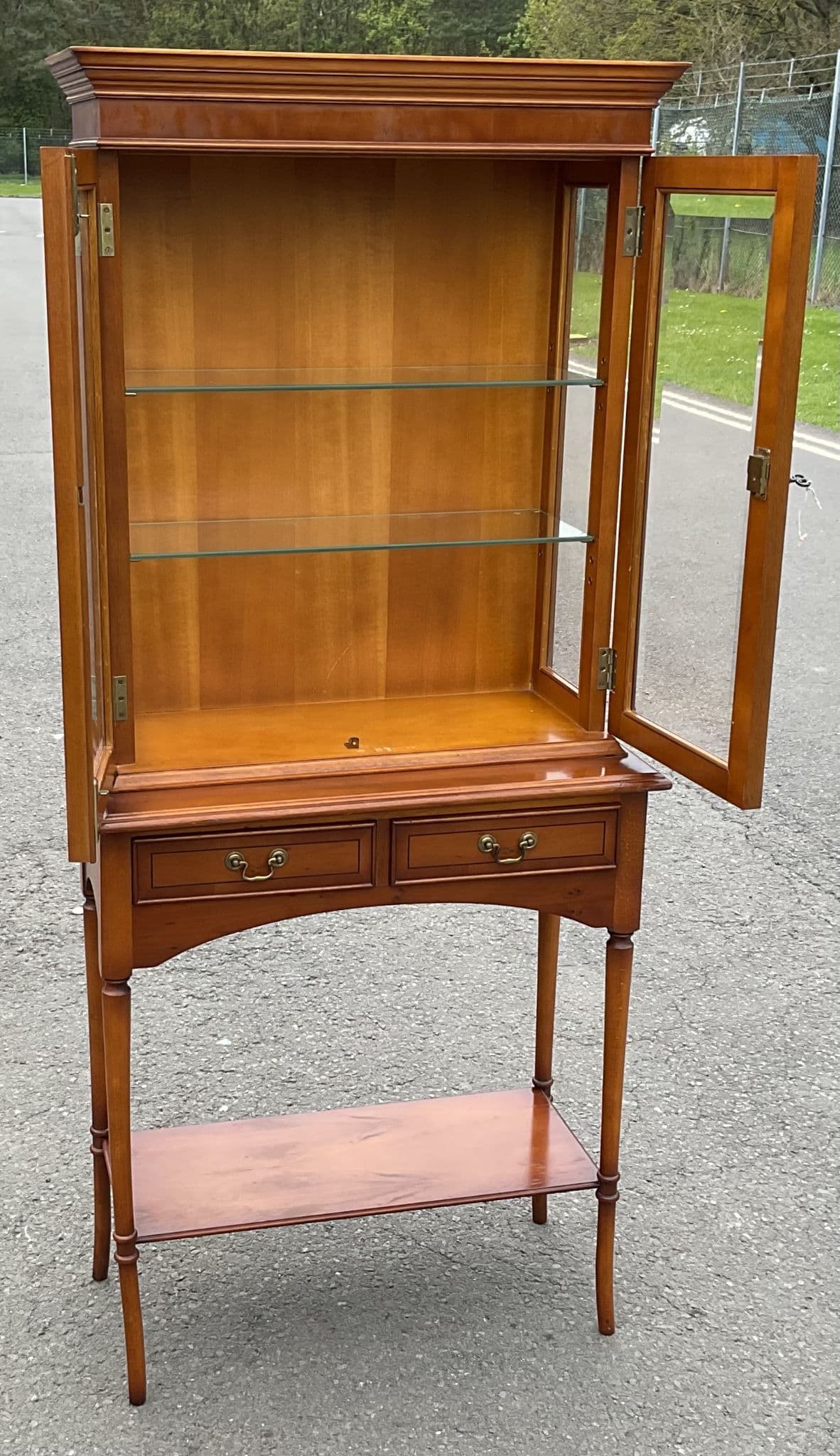 New Arrival-Yew Wood Display Cabinet on Stand by Bradley | Glazed China Cabinet