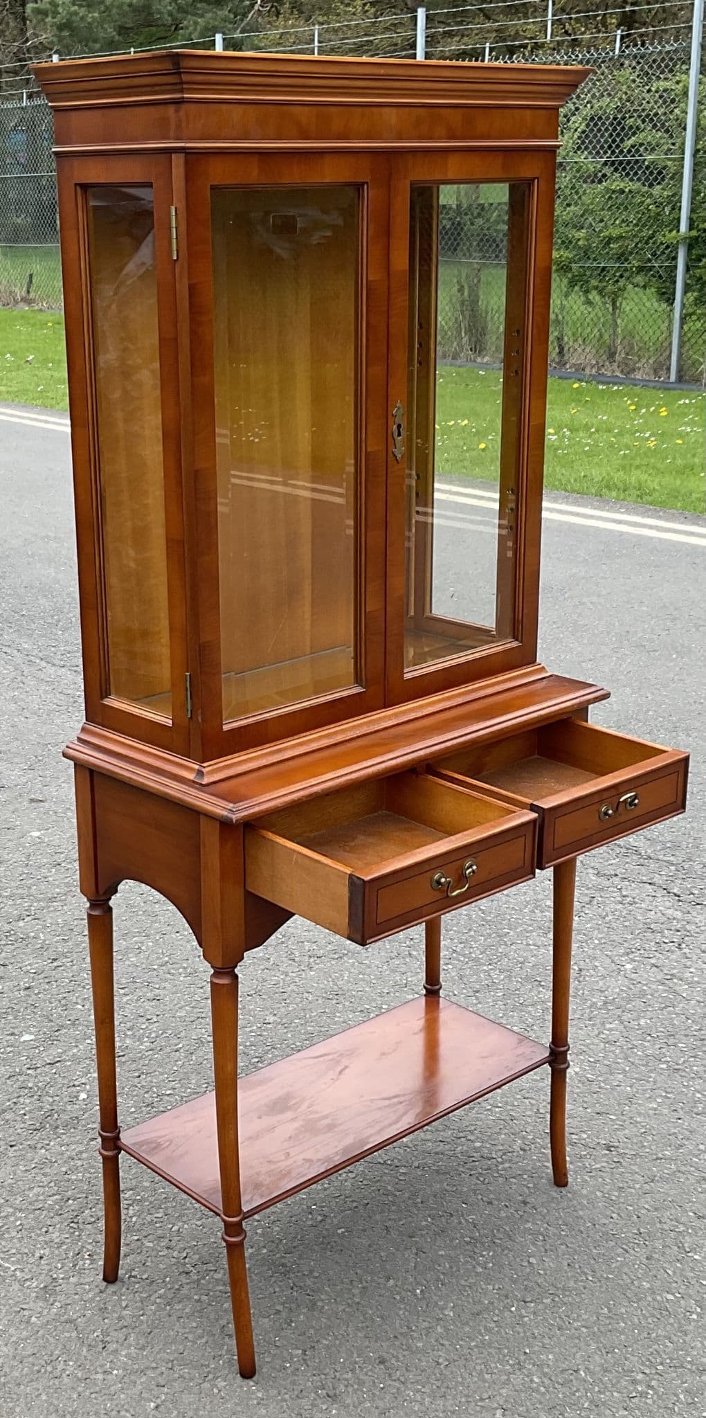 New Arrival-Yew Wood Display Cabinet on Stand by Bradley | Glazed China Cabinet