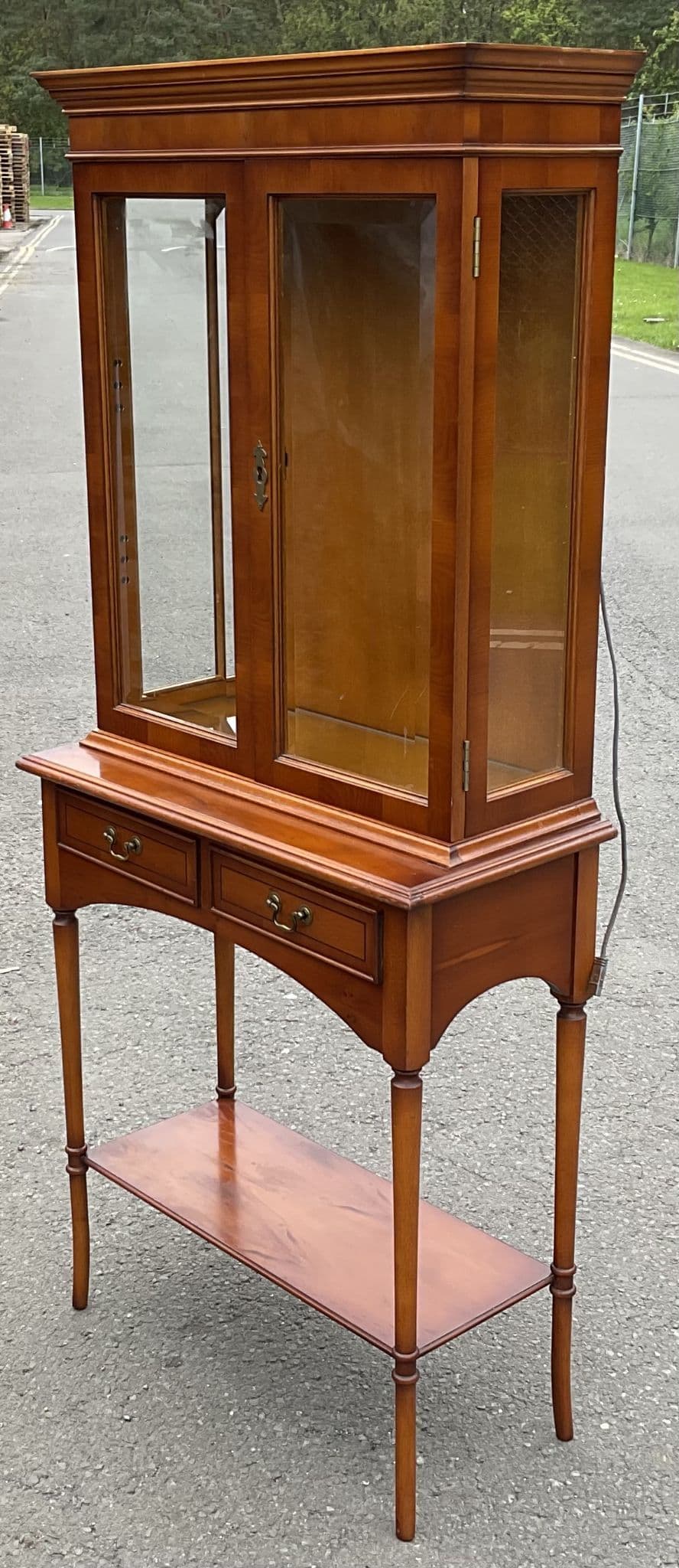 New Arrival-Yew Wood Display Cabinet on Stand by Bradley | Glazed China Cabinet