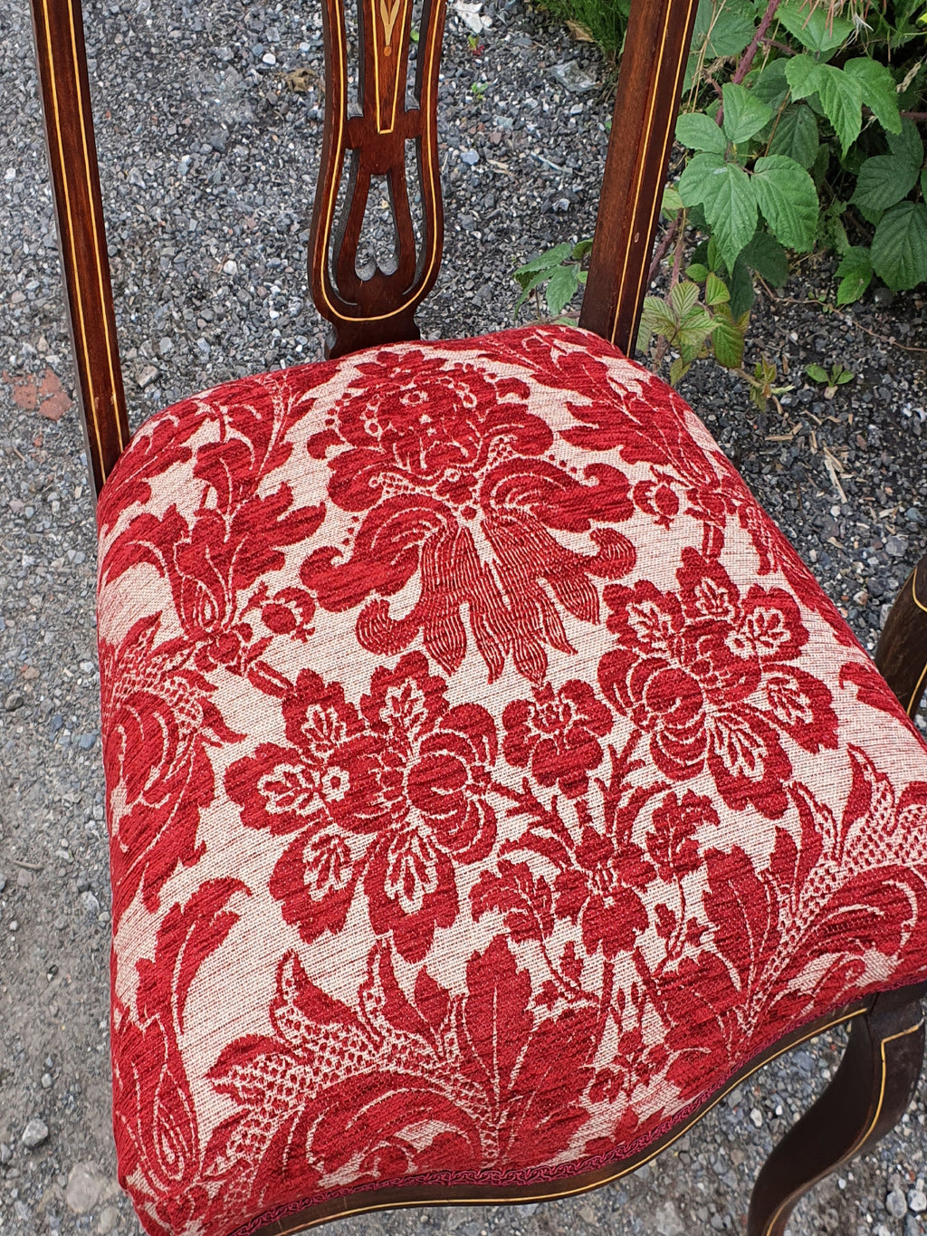 A pair of Wonderful Victorian Chair with Inlaid, newly upholstered with fabulous Damask Fabric