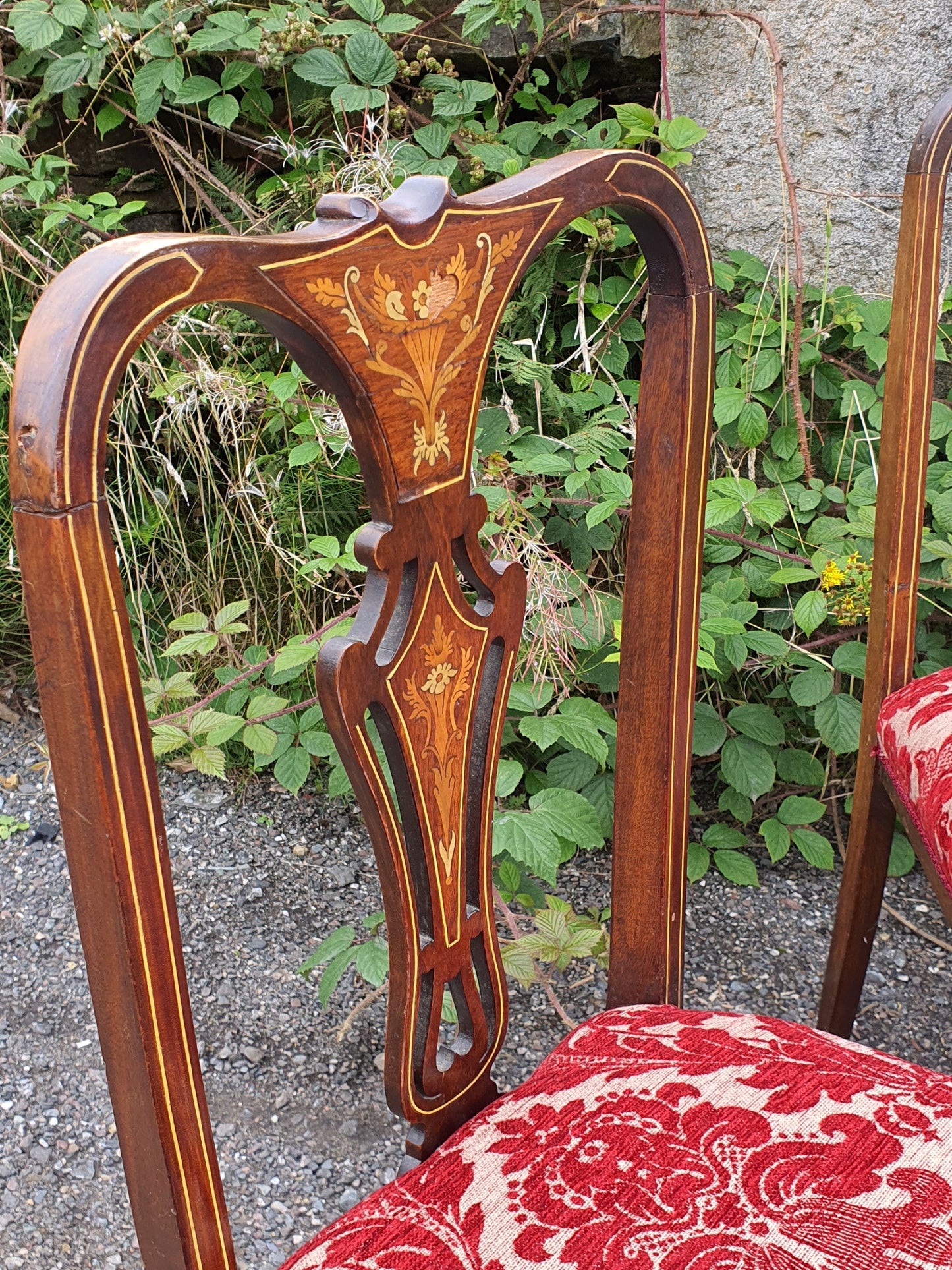 A pair of Wonderful Victorian Chair with Inlaid, newly upholstered with fabulous Damask Fabric