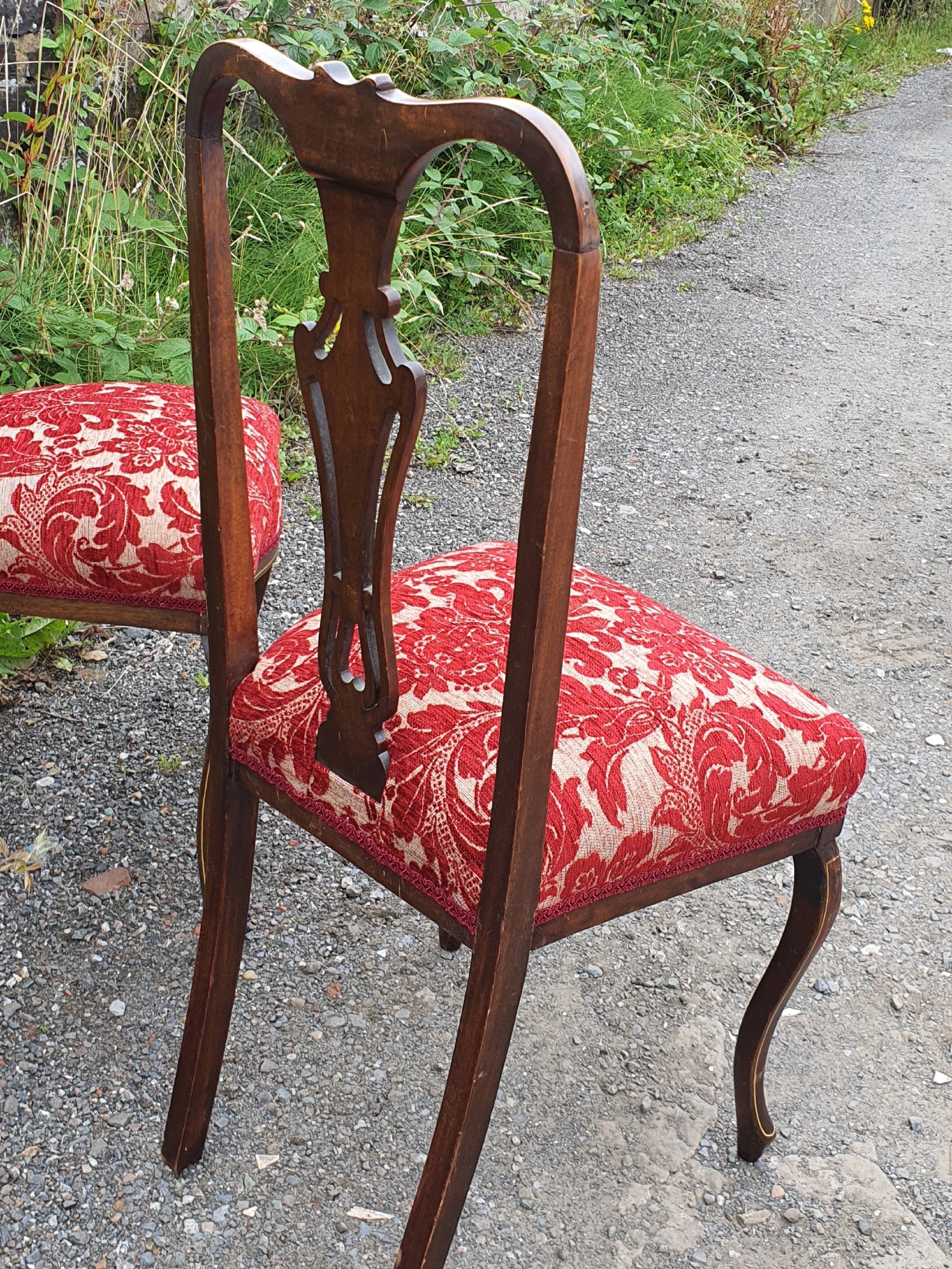 A pair of Wonderful Victorian Chair with Inlaid, newly upholstered with fabulous Damask Fabric