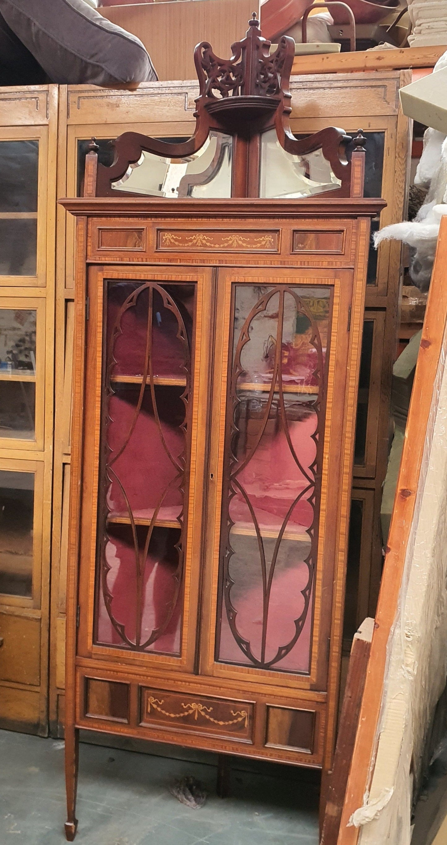  Antique Mahogany Inlaid Corner display cabinet with crown Handmade in England