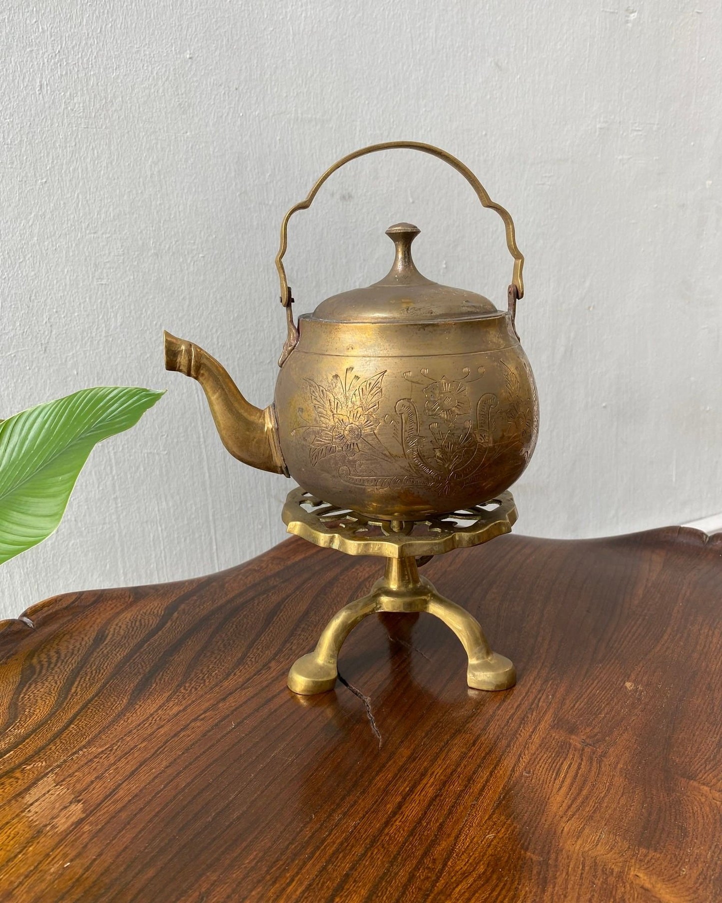 Vintage Indian Brass Kettle Ornament With Stand