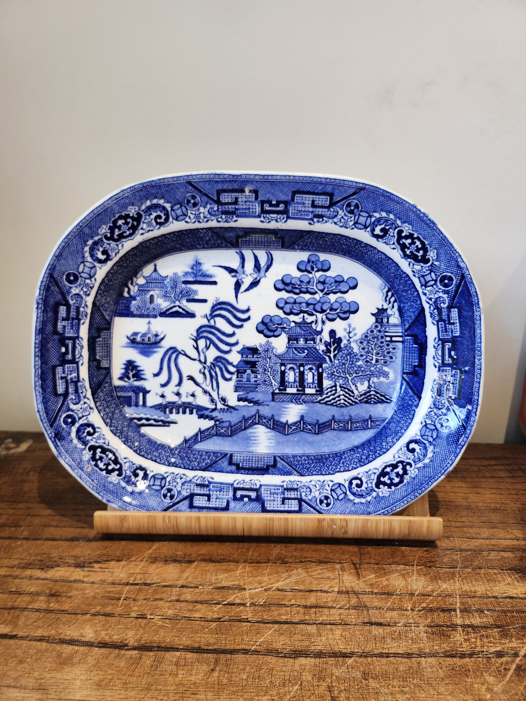 Antique Blue and White Old Willow Big Platter/Serving Dish