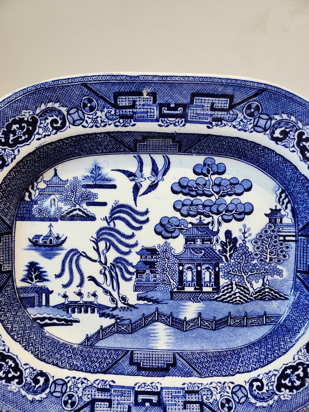 Antique Blue and White Old Willow Big Platter/Serving Dish