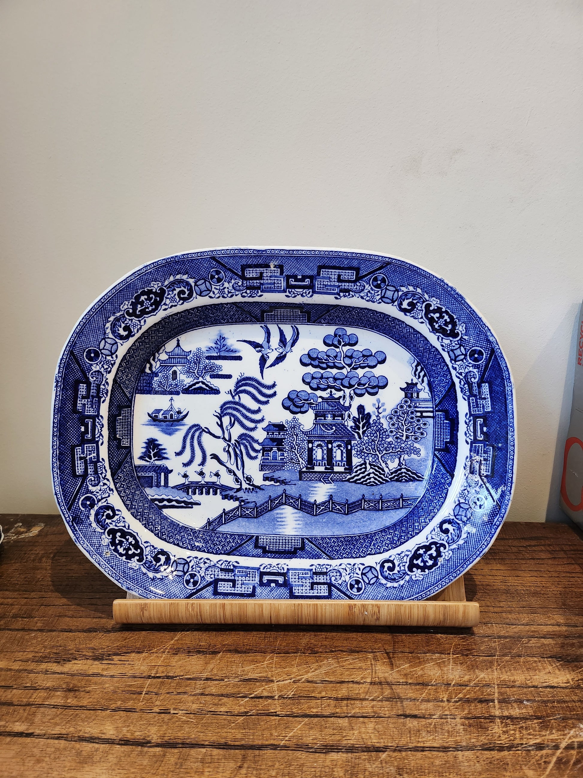 Antique Blue and White Old Willow Big Platter/Serving Dish