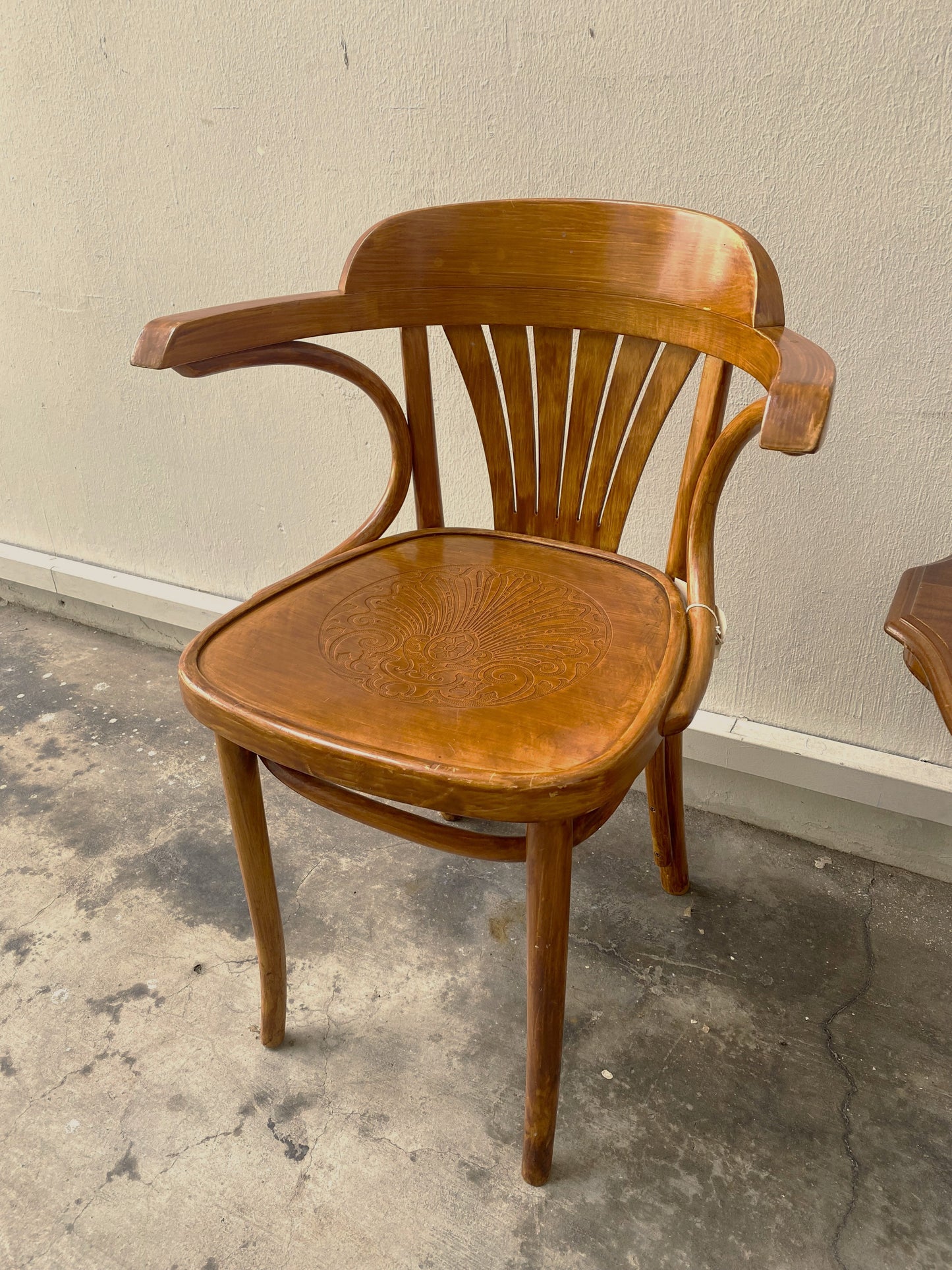 Vintage Wooden Chair With Embossed Seat