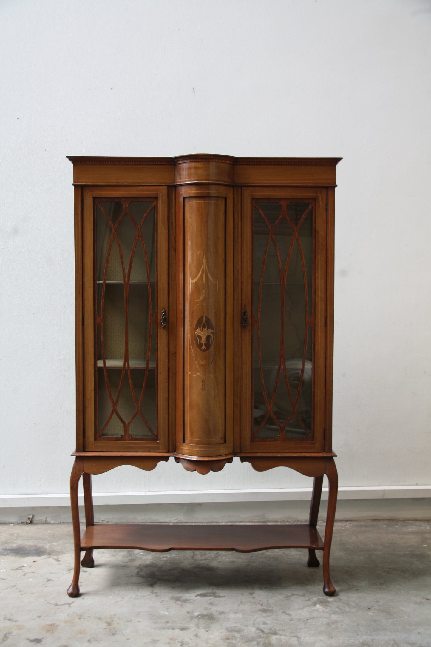 Quality Antique Edwardian Mahogany Inlaid Large Display Curios Cabinet c.1910