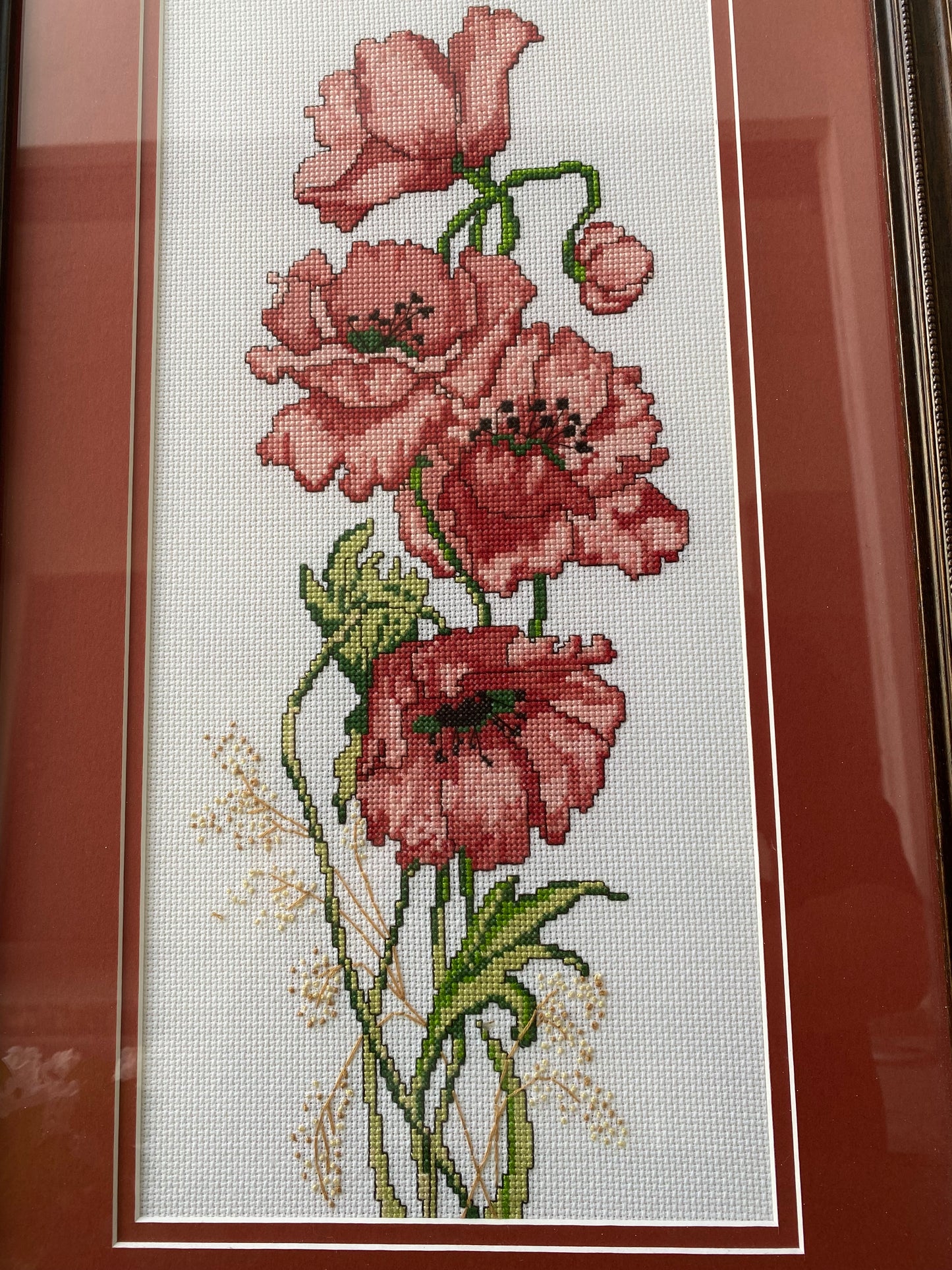 Hand Stitched Poppies Painting