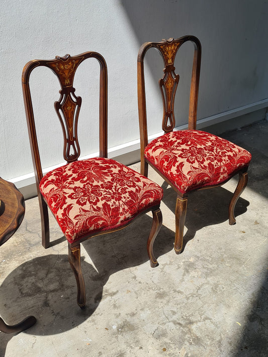 Victorian Chair with Inlaid, newly upholstered with fabulous Damask Fabric 