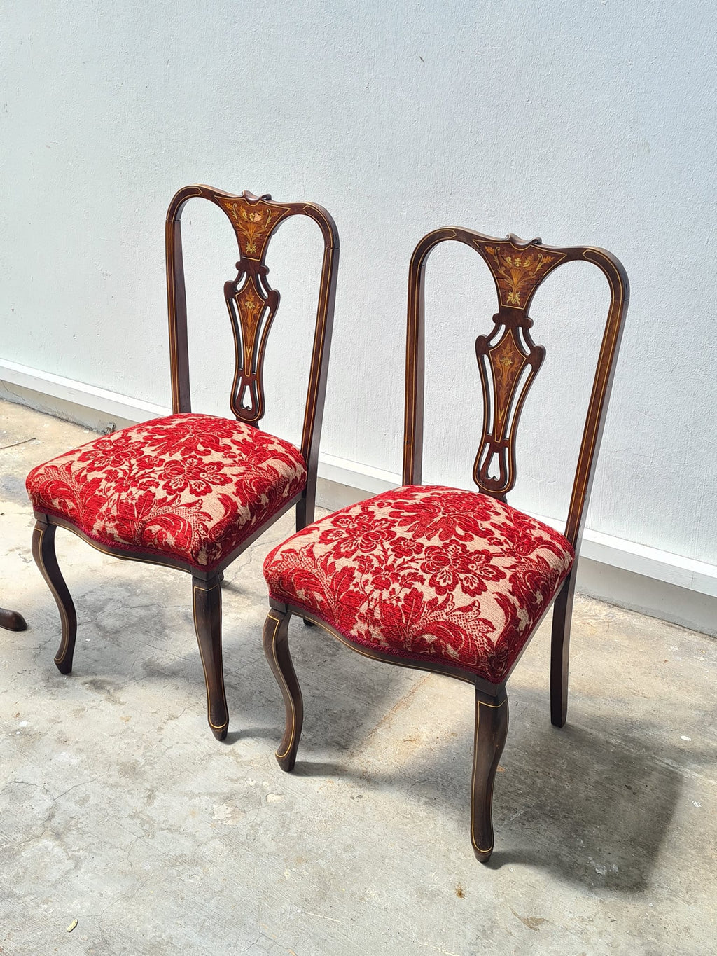 British Antique Chair with Inlaid, newly upholstered