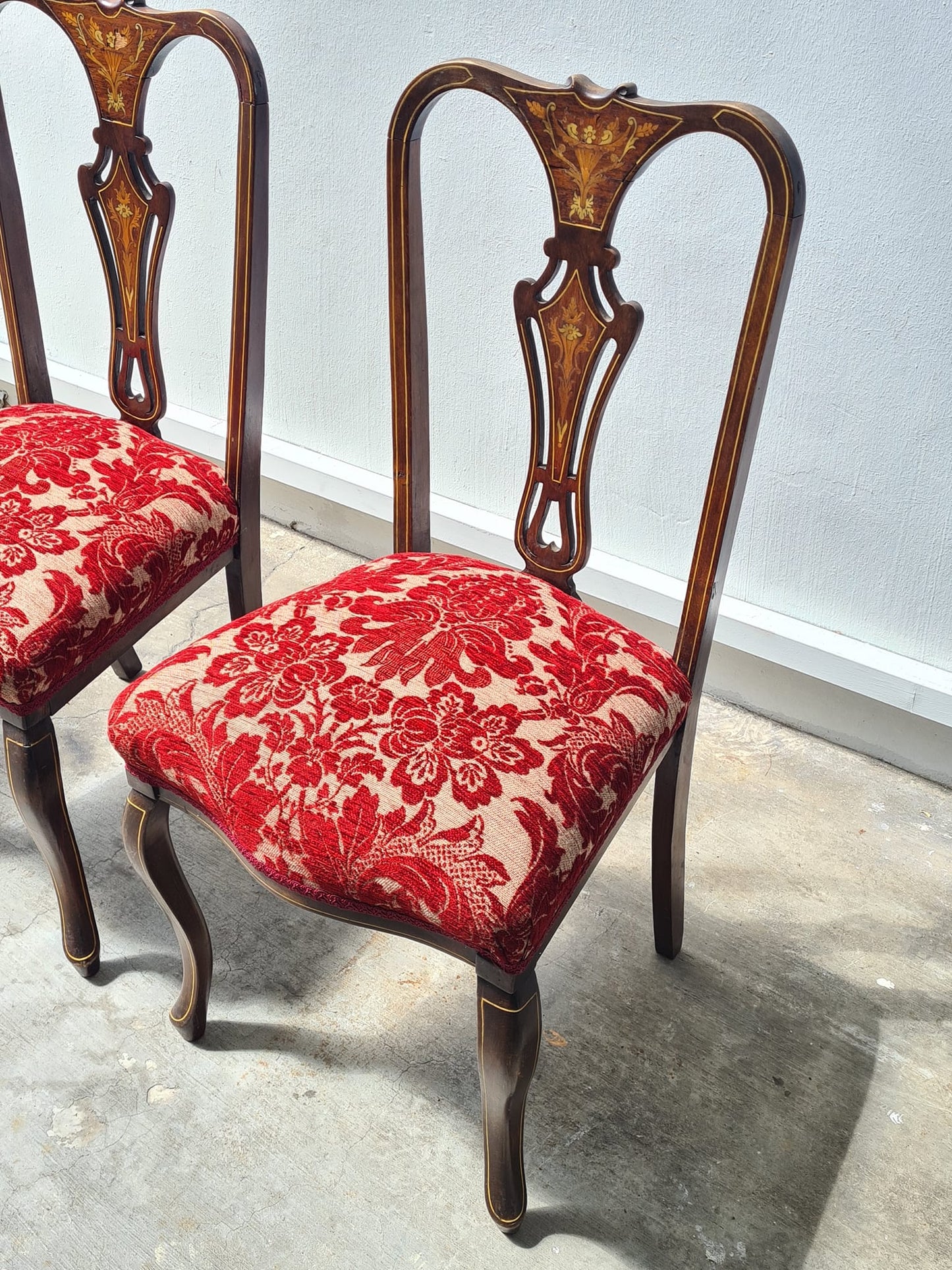 A pair of Wonderful Victorian Chair with Inlaid, newly upholstered