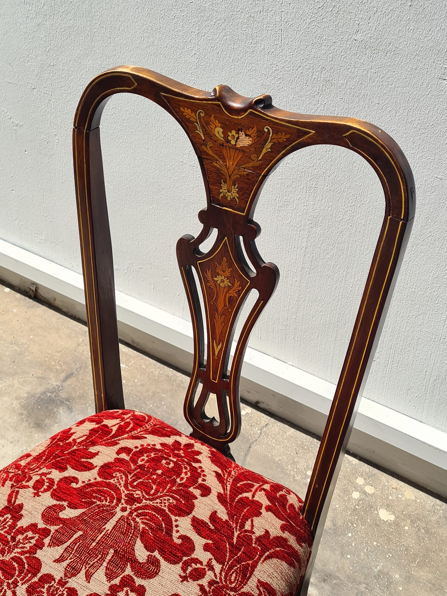A pair of Wonderful Victorian Chair with Inlaid, newly upholstered with fabulous Damask Fabric