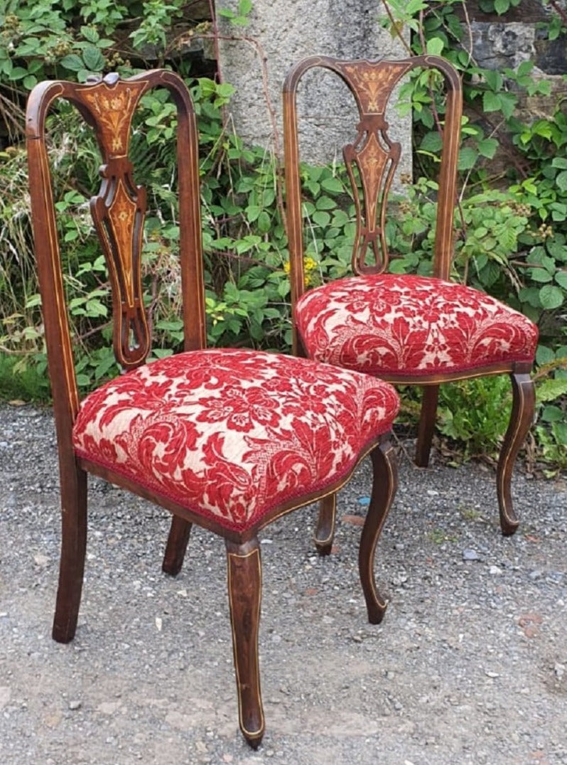 A pair of Wonderful Victorian Chair with Inlaid, newly upholstered