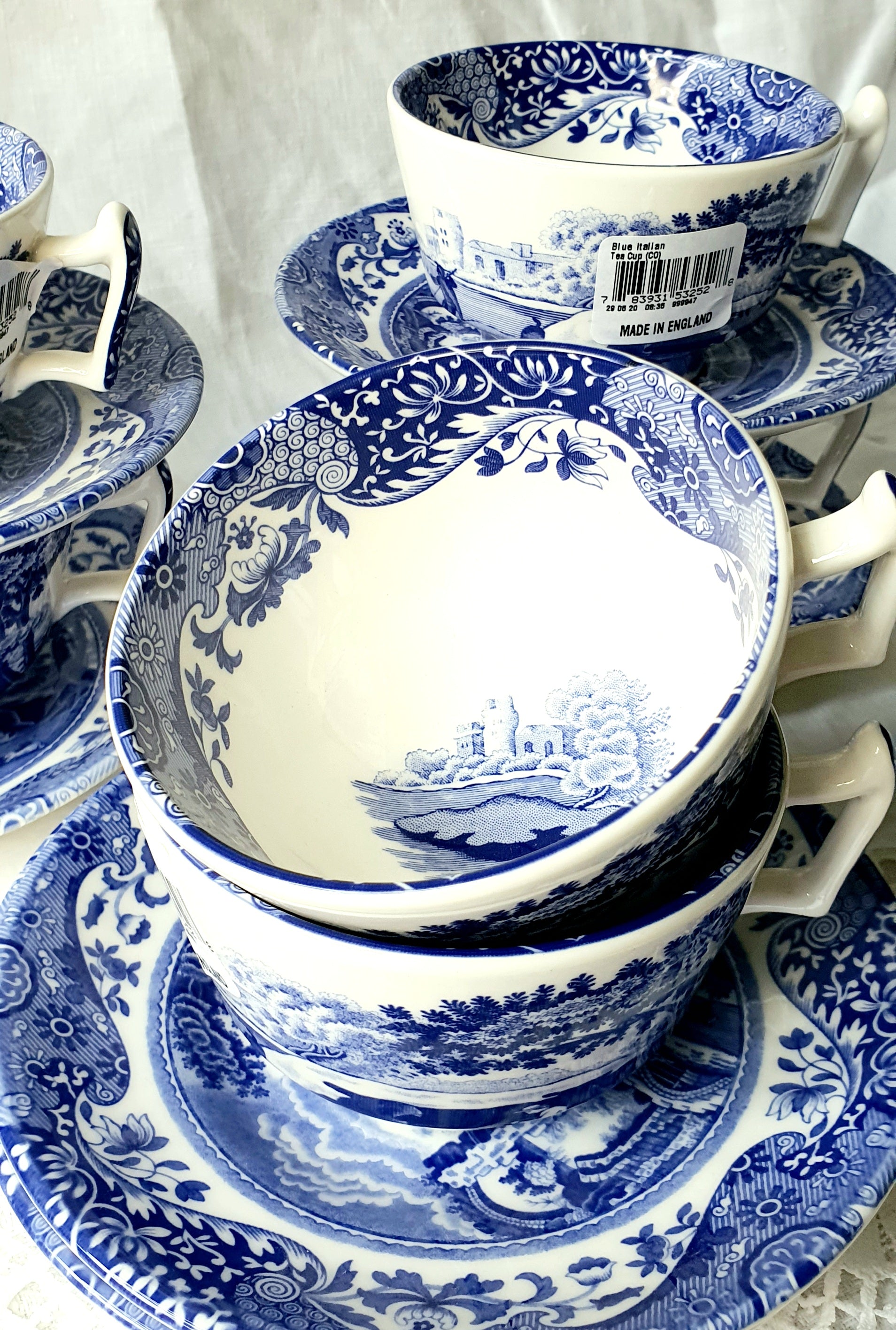 Spode Italian Blue Teacup and Saucer in Set of 6 (12pcs)